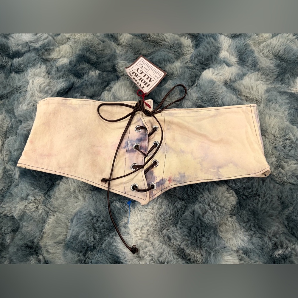 NWT Tie-Dye Bleached Tie-Up Corset Belt Top